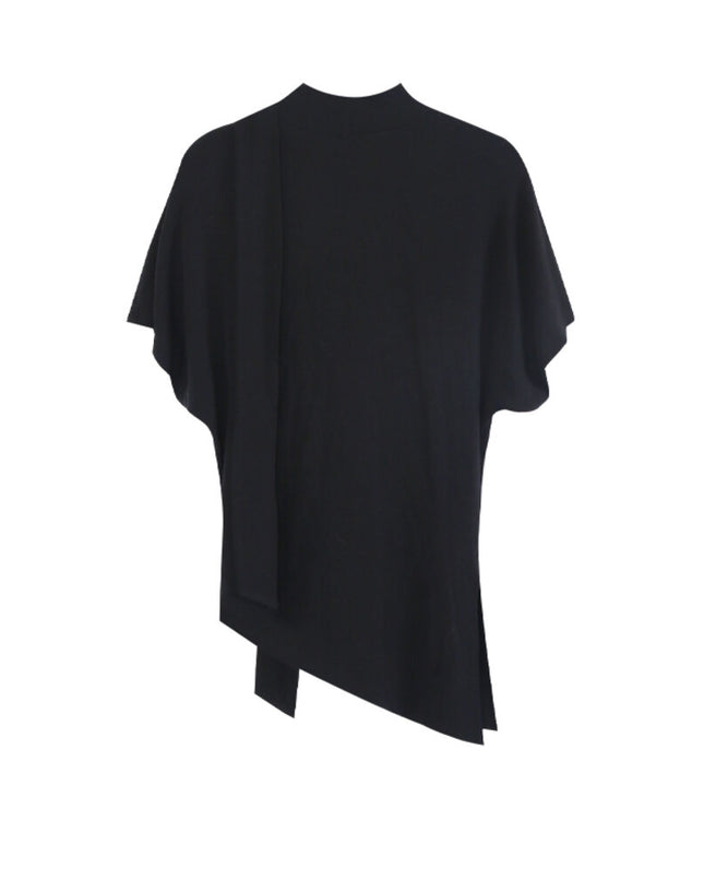 AIXILI Premium Asymmetrical Short-Sleeve Blouse with Ribbon