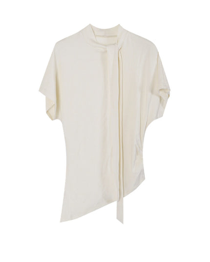 AIXILI Premium Asymmetrical Short-Sleeve Blouse with Ribbon
