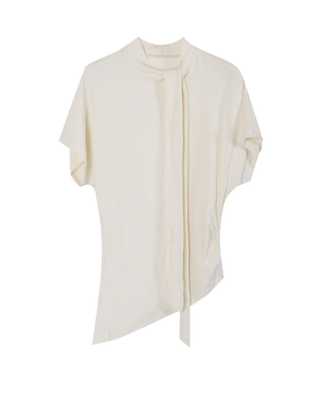 AIXILI Premium Asymmetrical Short-Sleeve Blouse with Ribbon