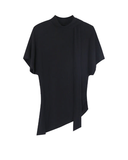 AIXILI Premium Asymmetrical Short-Sleeve Blouse with Ribbon