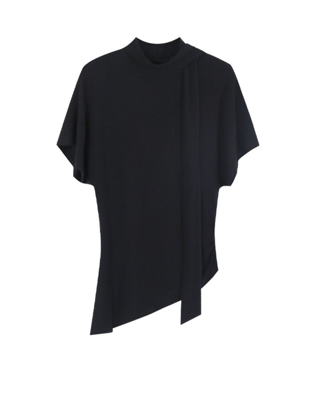 AIXILI Premium Asymmetrical Short-Sleeve Blouse with Ribbon