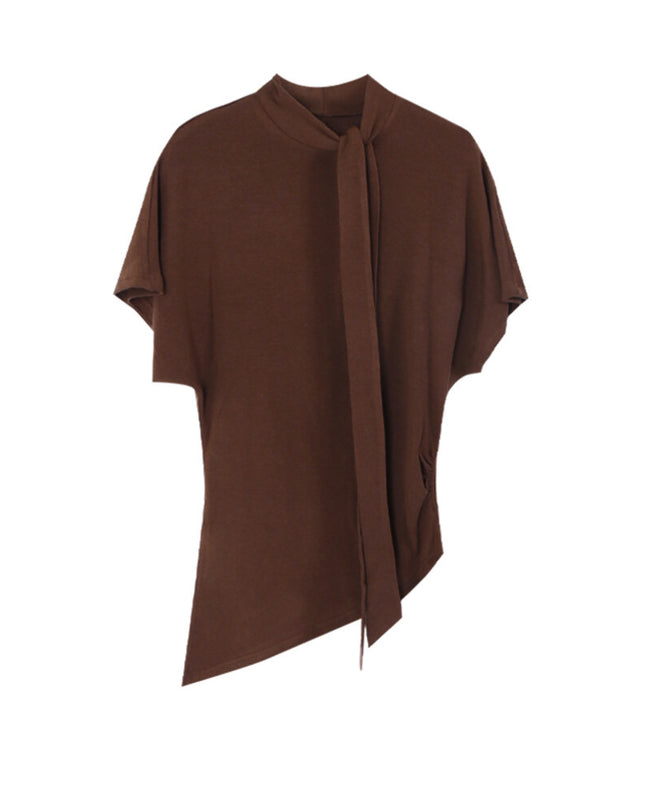 AIXILI Premium Asymmetrical Short-Sleeve Blouse with Ribbon