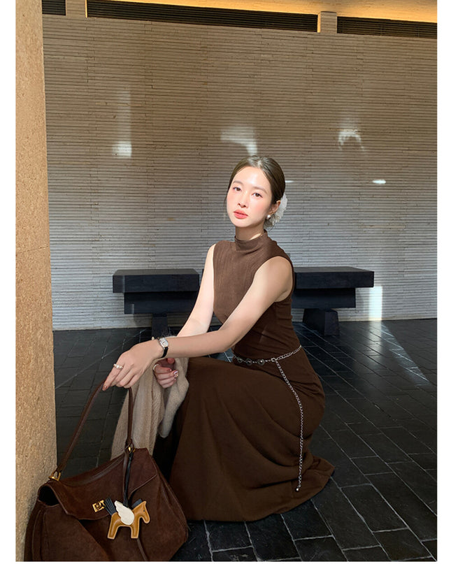 AIXILI High-Neck Draped Slim Fit Layering Dress