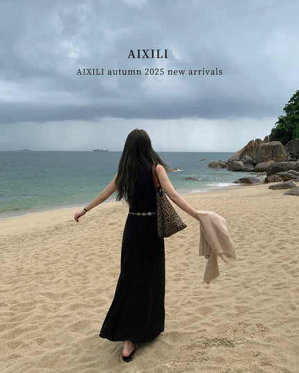 AIXILI High-Neck Draped Slim Fit Layering Dress