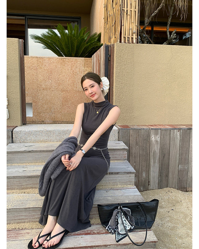 AIXILI High-Neck Draped Slim Fit Layering Dress