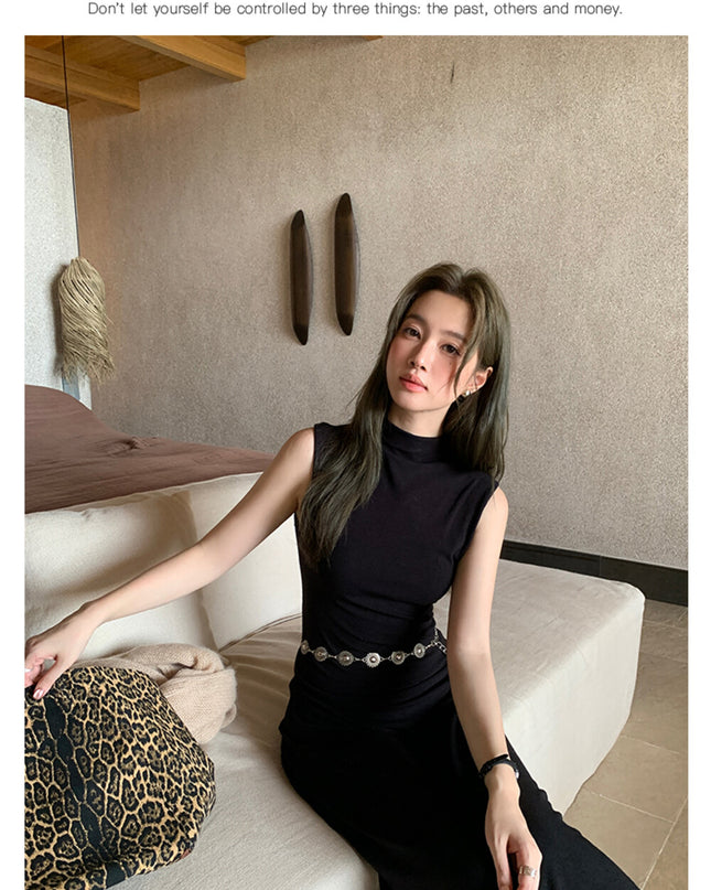 AIXILI High-Neck Draped Slim Fit Layering Dress