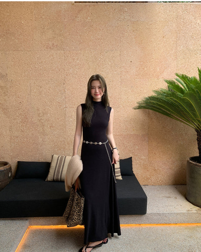 AIXILI High-Neck Draped Slim Fit Layering Dress
