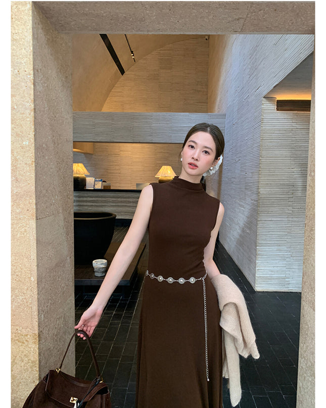 AIXILI High-Neck Draped Slim Fit Layering Dress