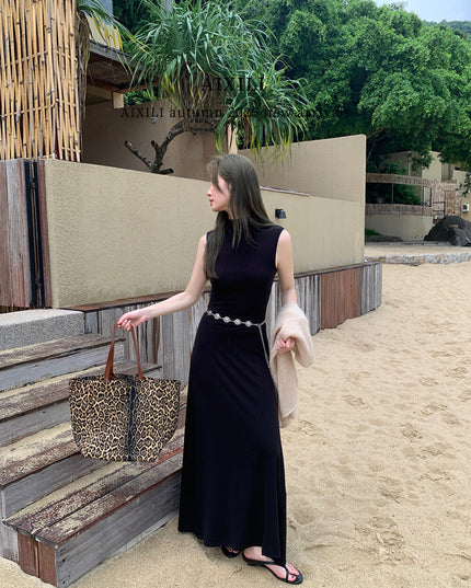 AIXILI High-Neck Draped Slim Fit Layering Dress