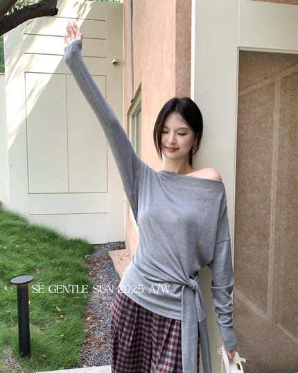 SE GENTLE SUN Relaxed Elegance Side-Tie Knit Top