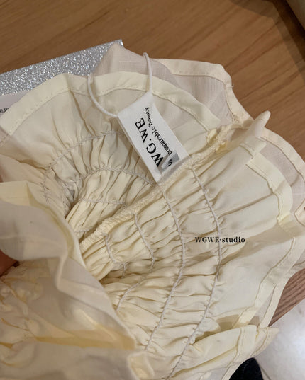 WGWE Youthful Ruffle Puff Sleeve Chiffon Blouse