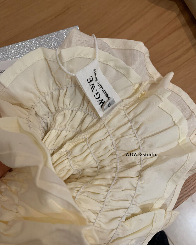 WGWE Youthful Ruffle Puff Sleeve Chiffon Blouse