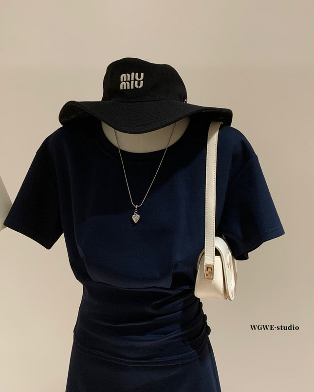 WGWE Korean Soft Knit Tee + High-Waist Skirt-Pants Set