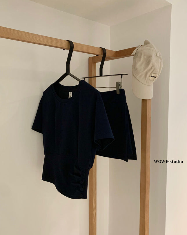 WGWE Korean Soft Knit Tee + High-Waist Skirt-Pants Set