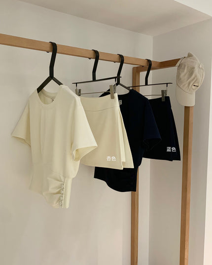 WGWE Korean Soft Knit Tee + High-Waist Skirt-Pants Set
