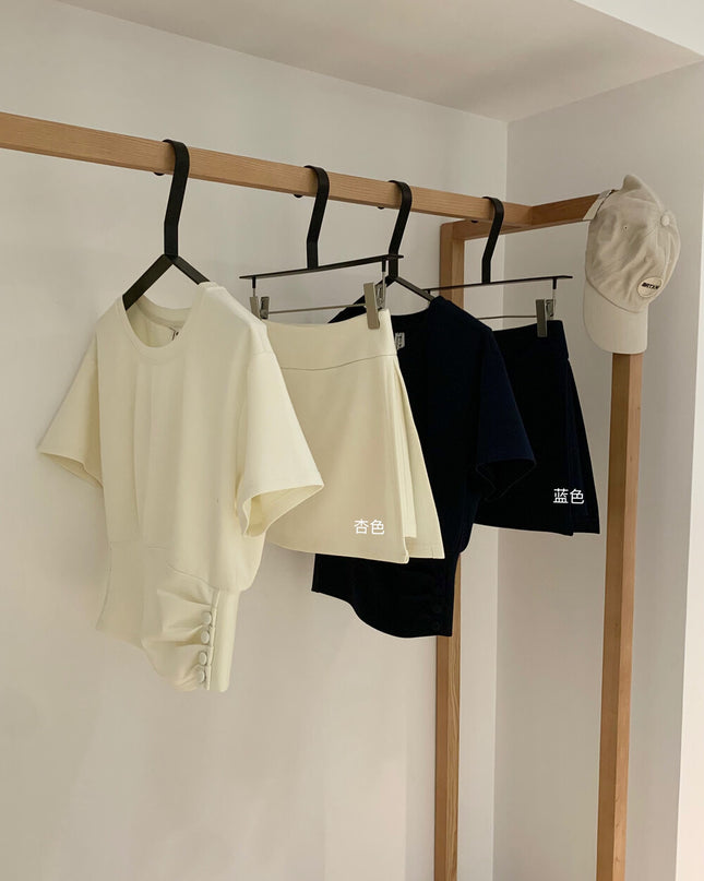 WGWE Korean Soft Knit Tee + High-Waist Skirt-Pants Set