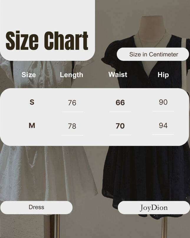 WGWE Puff Sleeve Embroidered Cutout A-Line Dress