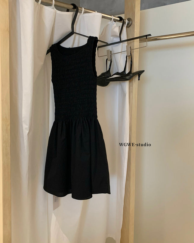 WGWE Textured Ruched Puff Cami A-Line Mini Dress
