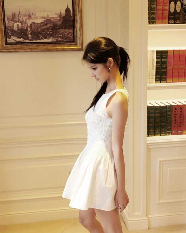 WGWE Textured Ruched Puff Cami A-Line Mini Dress