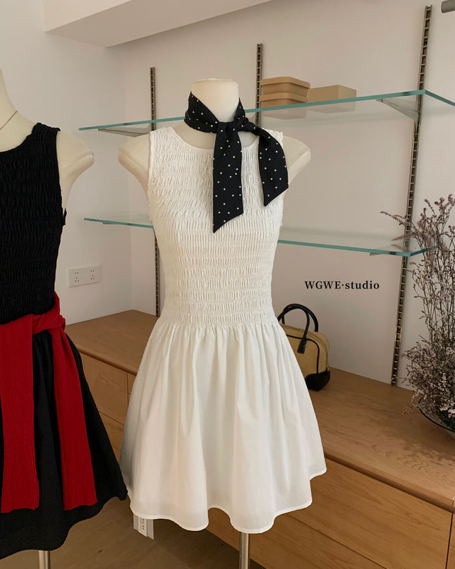 WGWE Textured Ruched Puff Cami A-Line Mini Dress