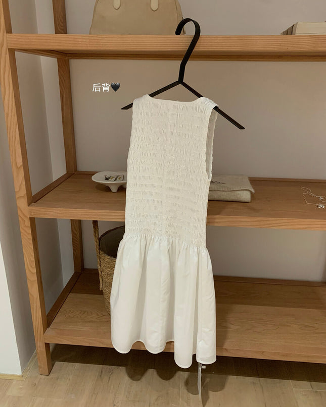 WGWE Textured Ruched Puff Cami A-Line Mini Dress