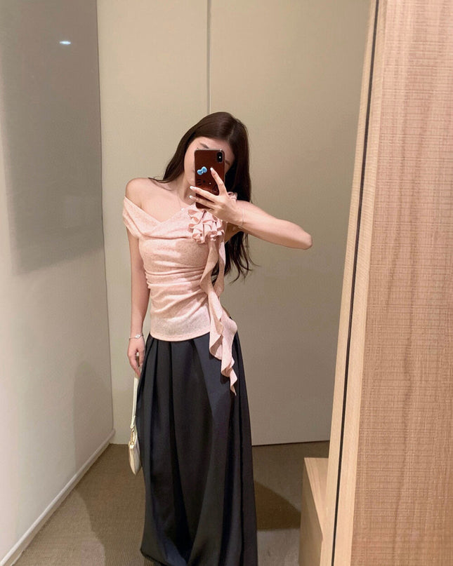 WGWE Ruched Drape Ribbon Top