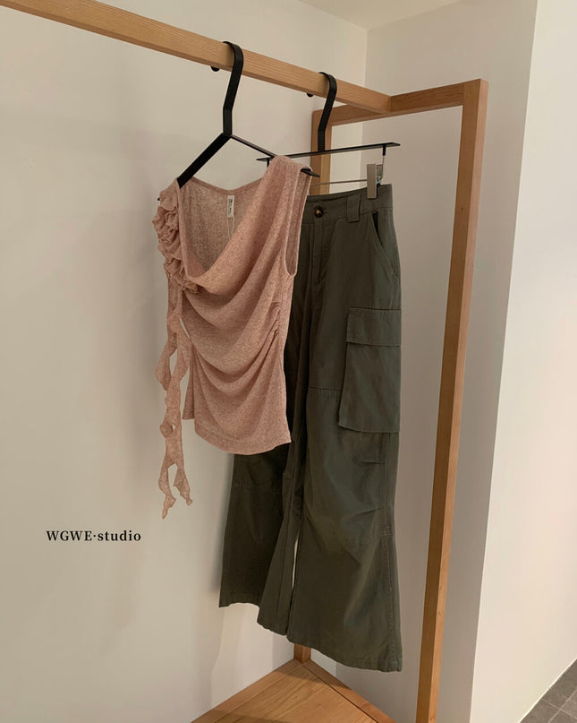 WGWE Ruched Drape Ribbon Top