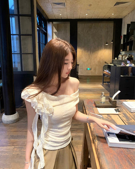 WGWE Ruched Drape Ribbon Top
