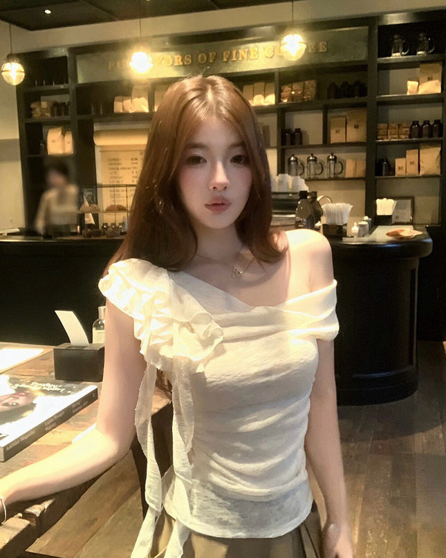 WGWE Ruched Drape Ribbon Top
