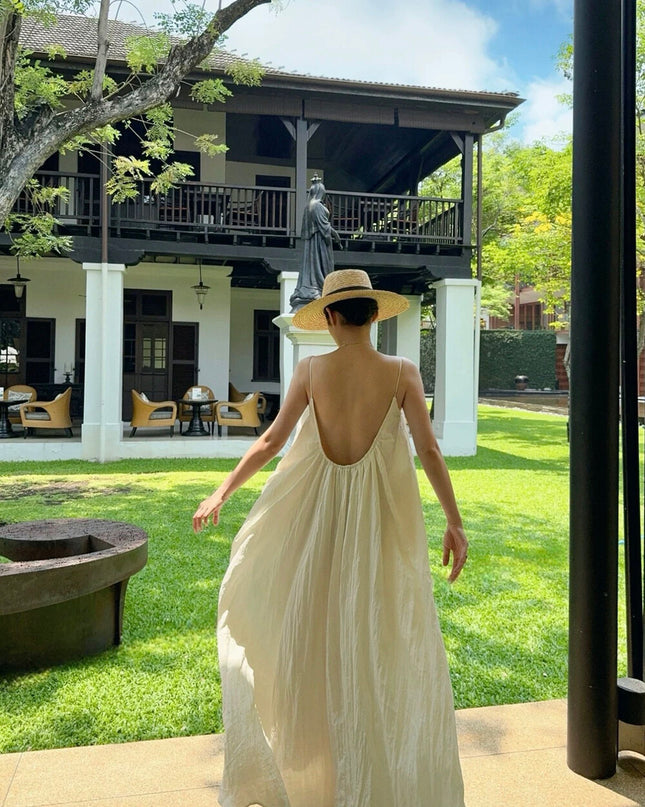 WGWE French Backless Beach Maxi Slip Dress