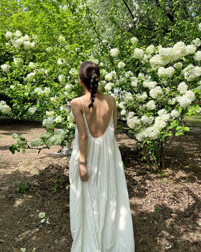 WGWE French Backless Beach Maxi Slip Dress