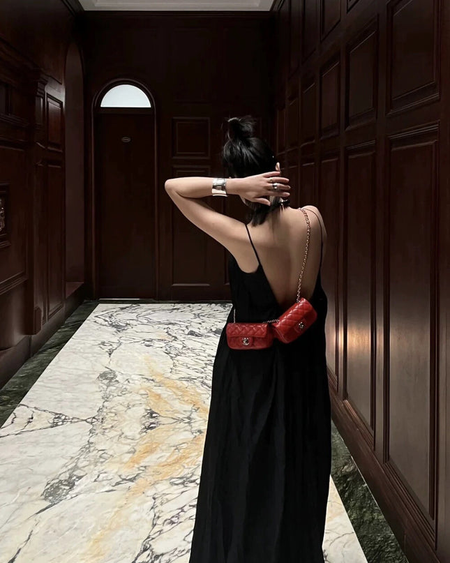 WGWE French Backless Beach Maxi Slip Dress