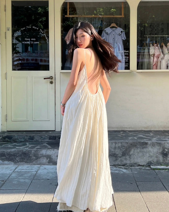 WGWE French Backless Beach Maxi Slip Dress