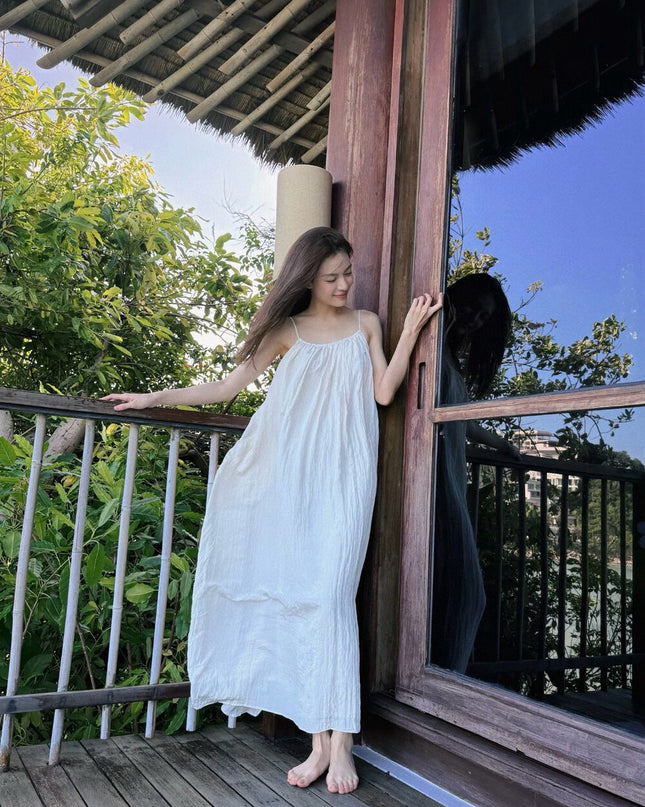 WGWE French Backless Beach Maxi Slip Dress