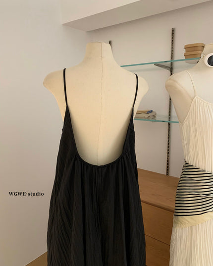 WGWE French Backless Beach Maxi Slip Dress