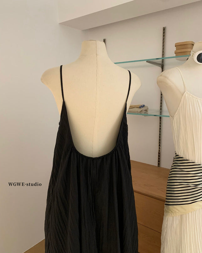 WGWE French Backless Beach Maxi Slip Dress