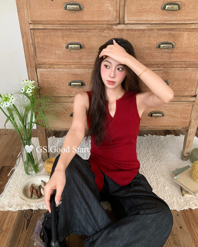GS.GOOD START Asymmetrical Waist-Slimming Knit Tank