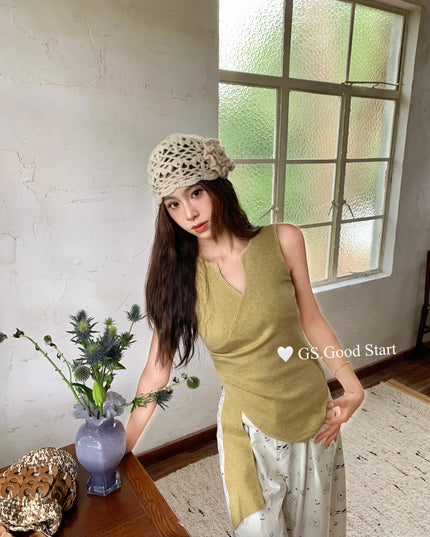 GS.GOOD START Asymmetrical Waist-Slimming Knit Tank