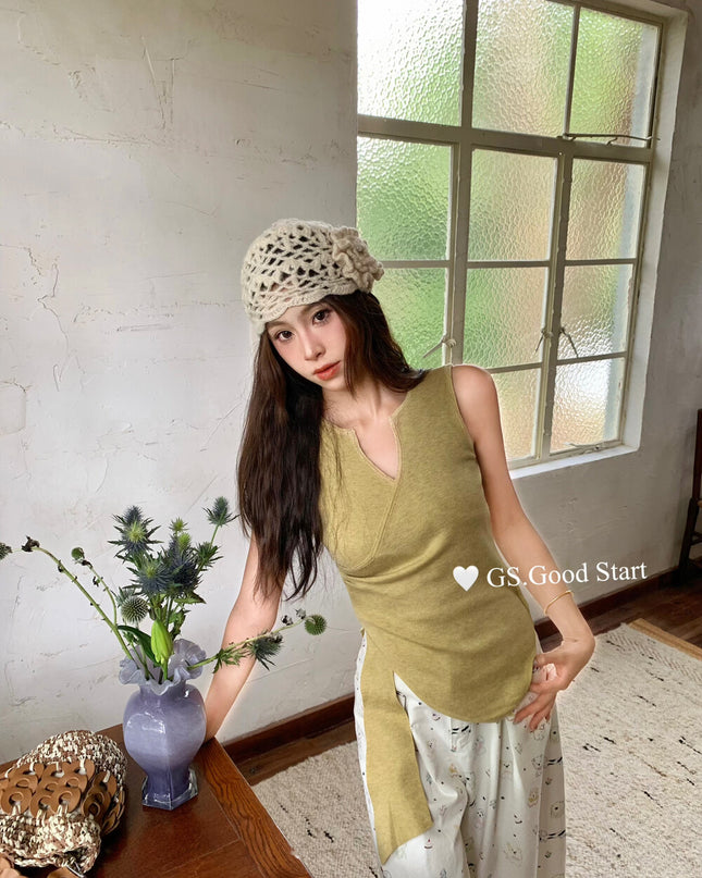 GS.GOOD START Asymmetrical Waist-Slimming Knit Tank