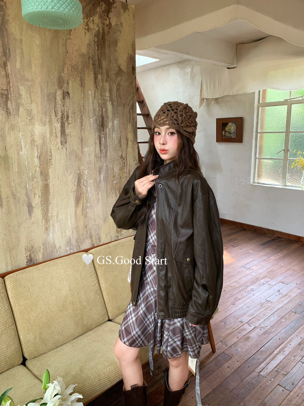GS.GOOD START Asymmetrical Plaid Cami Dress Set