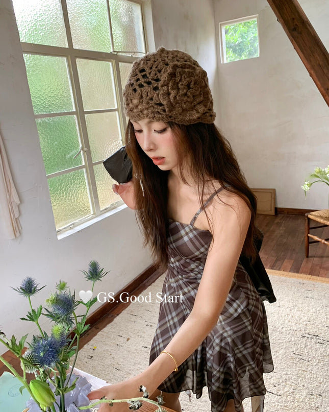 GS.GOOD START Asymmetrical Plaid Cami Dress Set