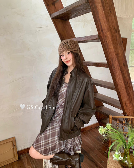 GS.GOOD START Asymmetrical Plaid Cami Dress Set