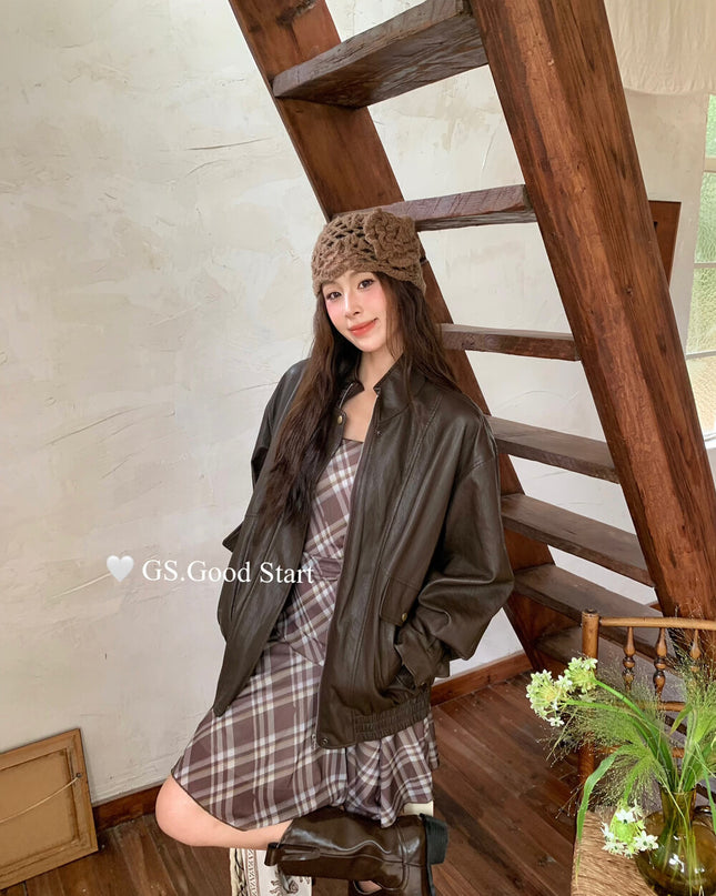 GS.GOOD START Asymmetrical Plaid Cami Dress Set