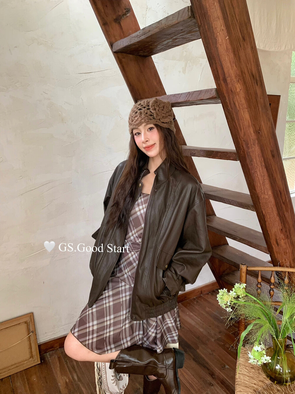 GS.GOOD START Asymmetrical Plaid Cami Dress Set