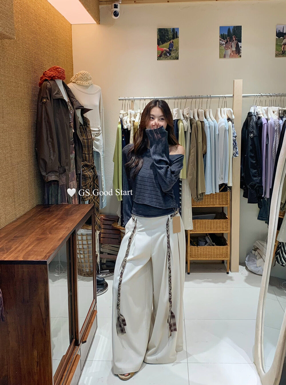GS.GOOD START Pleated Wide-Leg Trousers with Waist Tie