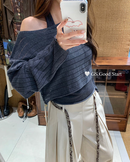 GS.GOOD START Pleated Wide-Leg Trousers with Waist Tie