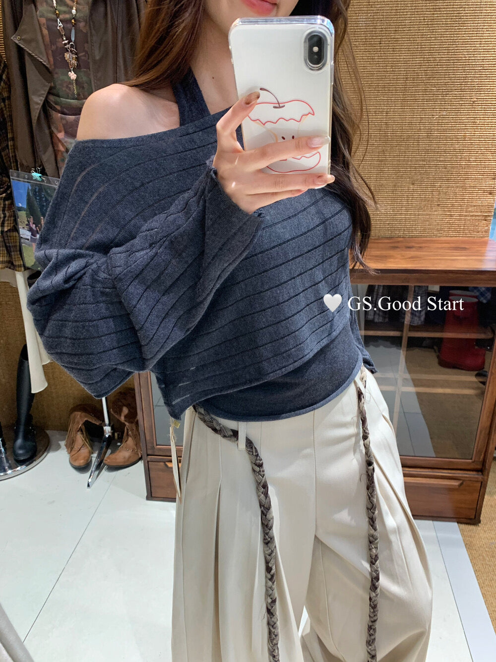 GS.GOOD START Pleated Wide-Leg Trousers with Waist Tie