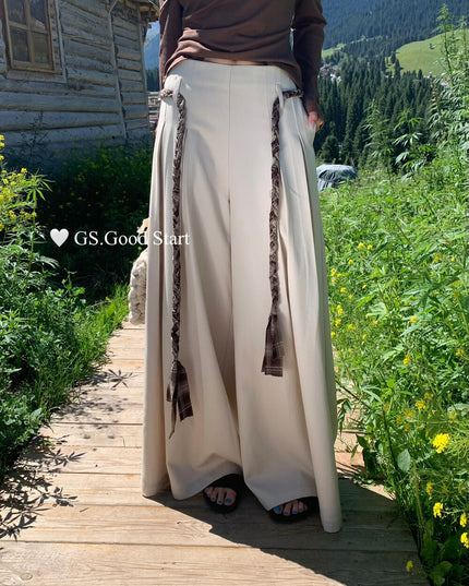 GS.GOOD START Pleated Wide-Leg Trousers with Waist Tie