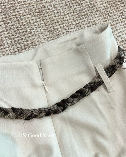 GS.GOOD START Pleated Wide-Leg Trousers with Waist Tie