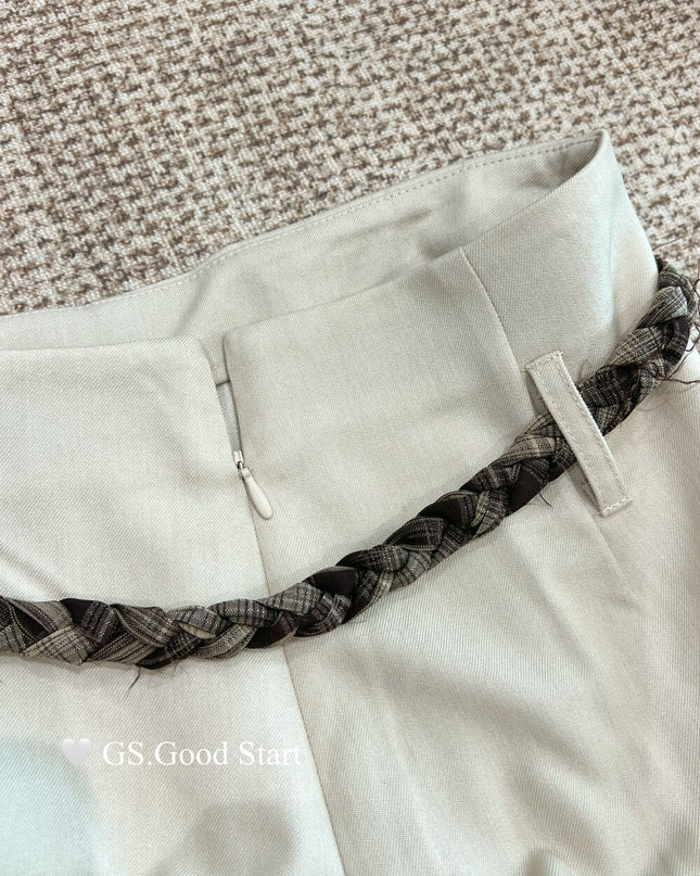 GS.GOOD START Pleated Wide-Leg Trousers with Waist Tie